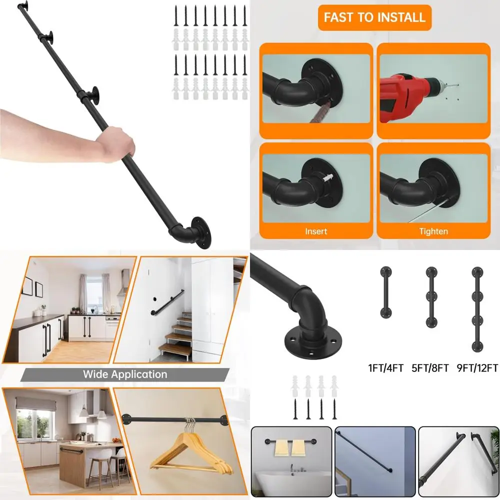 

Industrial Pipe Stair Handrail for Indoor and Outdoor Stairs, Loft Porch, and Bathtub Grab Bars - Durable and Stylish Support