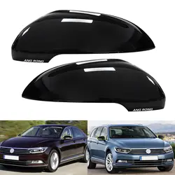 For VW Passat B8 Estate Saloon 15-up L+R Wing Door Mirror Cover Caps Gloss Black