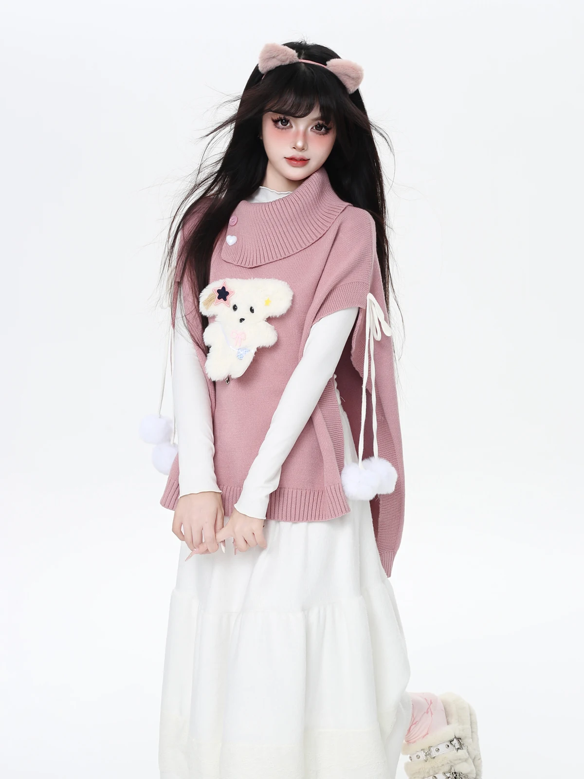 Weihnachten Süße Cool Girl Plüsch Hund Gestrickte Pullover Capes Lose Beiläufige Vielseitige High Neck Gestrickte Pullover Schal Winter Frauen