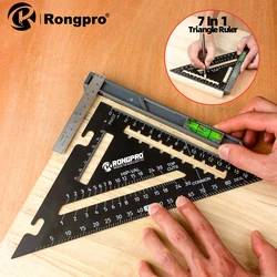 Rongpro multi-function 7in Triangle Ruler Carpenter Set Square Angle Woodworking Tools Try Square Protractor Metric With level