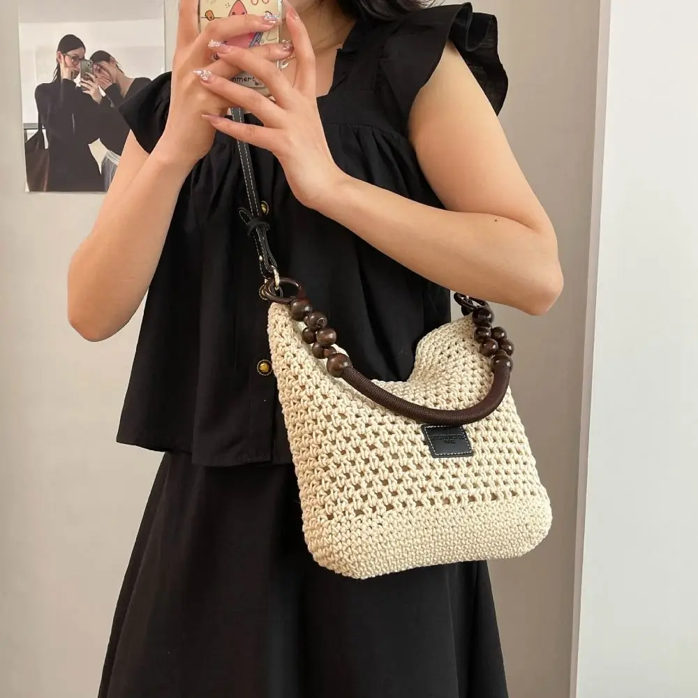 

Cute Hollow Out Beach Woven Bag Tote Bag Beach Handbag Bohemian Beach Bag Large Capacity Bucket Bag Hollow Shoulder Bag Shopping