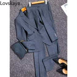 Solid Long Sleeve Formal Blazer and Trouser for Women, Ladies Pant Suit, Gray Business Work Wear, High Quality, 2 Piece Set