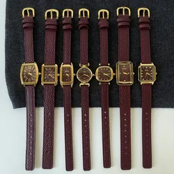 Women Quartz Watch Luxury Diamond Reloj Vintage Leather Strap Clock Ladies Oval Square Rectangle Orologio Gold Case Wristwatch