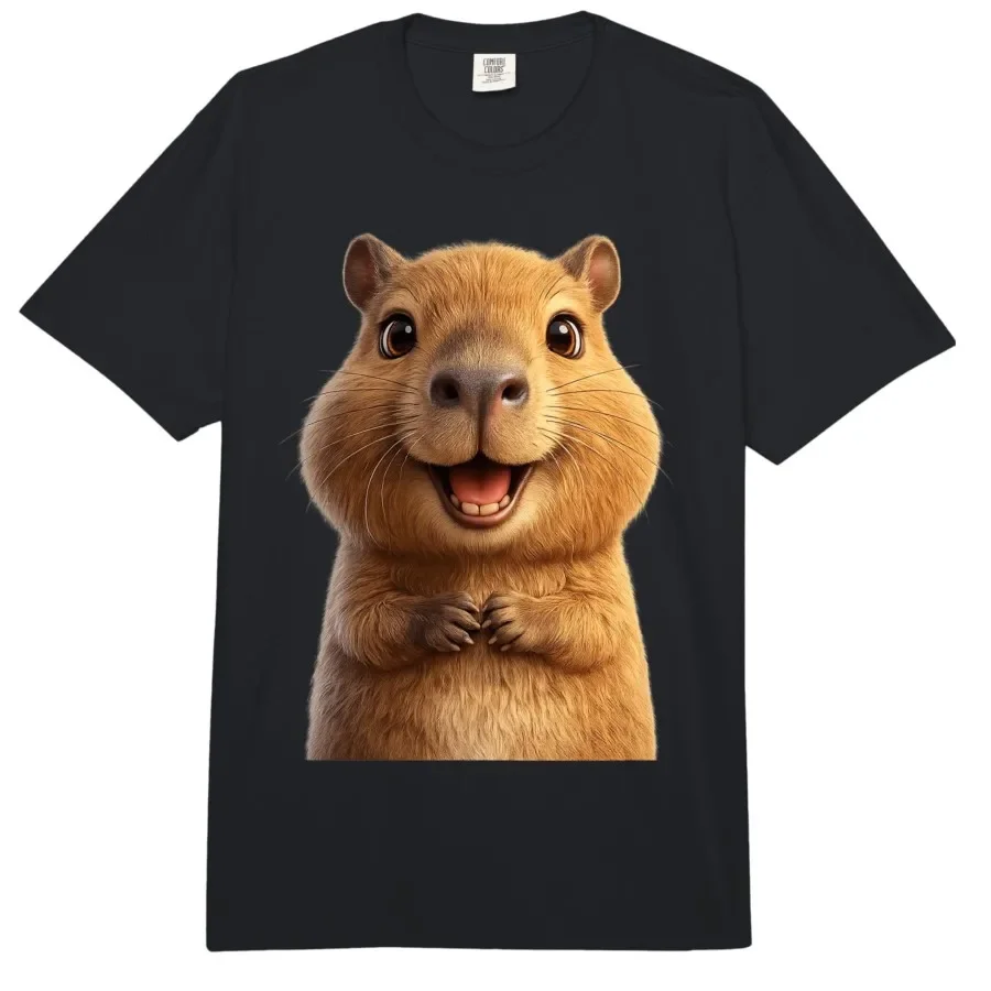

Cute Happy Capybara Face Funny Animal Lover Meme T-shirt For Men Women 100% Cotton T Shirts Short Sleeve Tops 0424-1