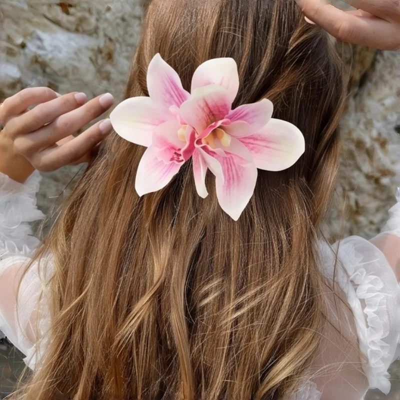 Bohemian Hawaii Orchid Floral Hair Clips Elegant Bridal Hair Barrette Decorative Hair Accessories for Women Wedding Daily Party