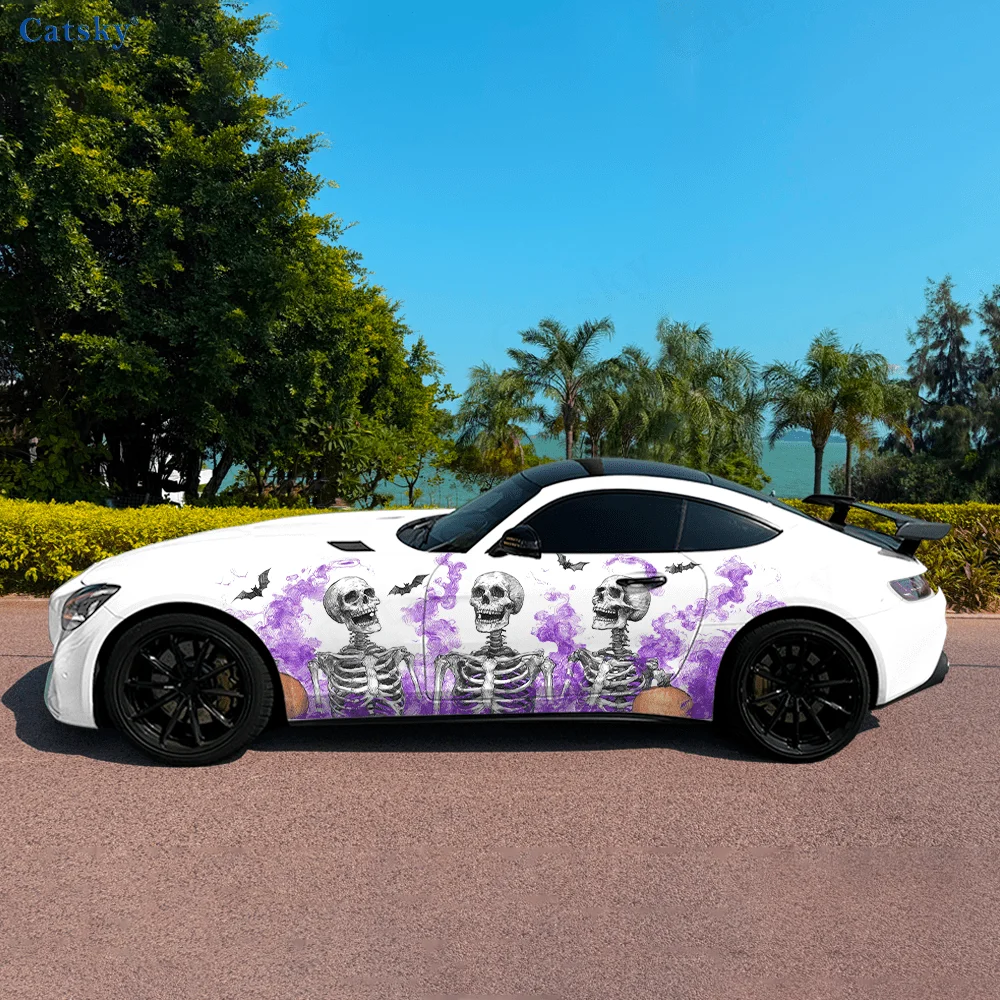 

Skeleton Purple Smoke Car Vinyl Wraps Decal Self-adhesive PVC Sticker Suitable for Trucks SUV Decoration Auto Accessories Gift