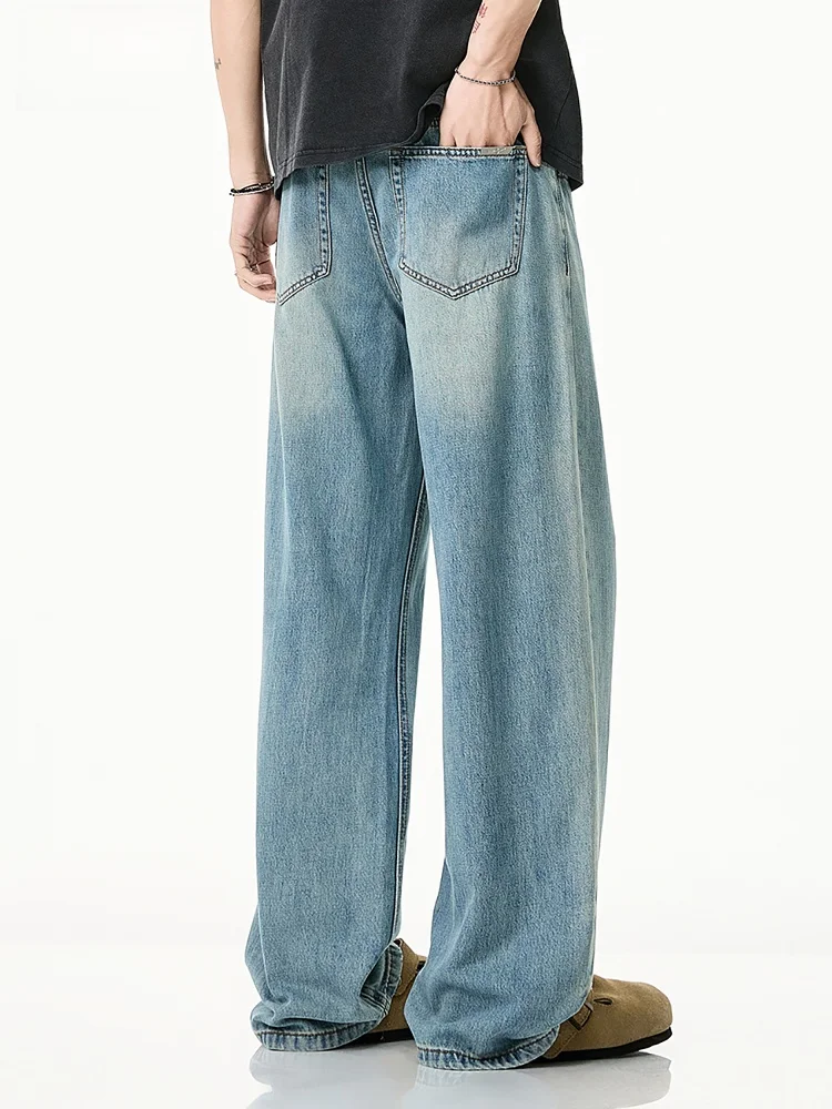 

Linen Lyocell Men's Summer Thin Casual Loose Wide Leg Jeans American Retro Waed Hole Punching Pants Breathable Loose Fit