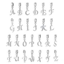 Original Silver Plated Charms Alphabet A-Z Letter Pendant Beads Pave CZ Fit Pan Bracelets Necklaces Women DIY Jewelry
