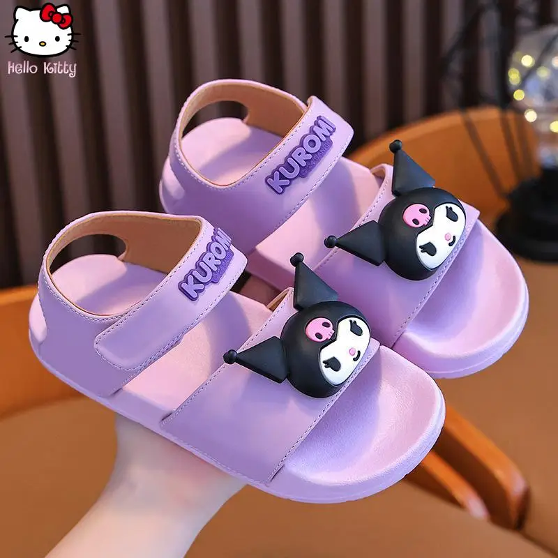 

Детские сандалии Kuromi Hello Kitty для девочек, милые аниме-сандалии с мягкой подошвой, прочные и удобные пляжные туфли для улицы
