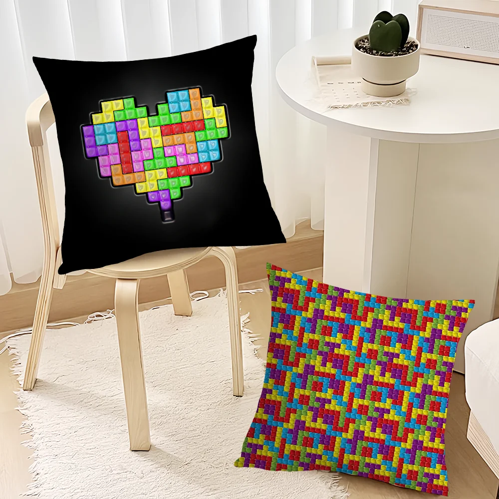 Game T-TETRIS cushion cover Living Room Accent Couch Back Support Square Lounge Restful Nap Companion Pillow Case