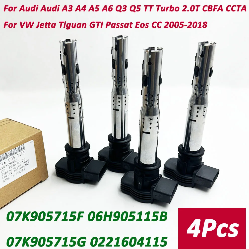 4Pcs Ignition Coil 07K905715F 0221604115 07K905715 06F905115E 06H905115B UF575 For 2005-18 Audi A3 A4 A6 TT Q3 Q5,VW Golf Passat