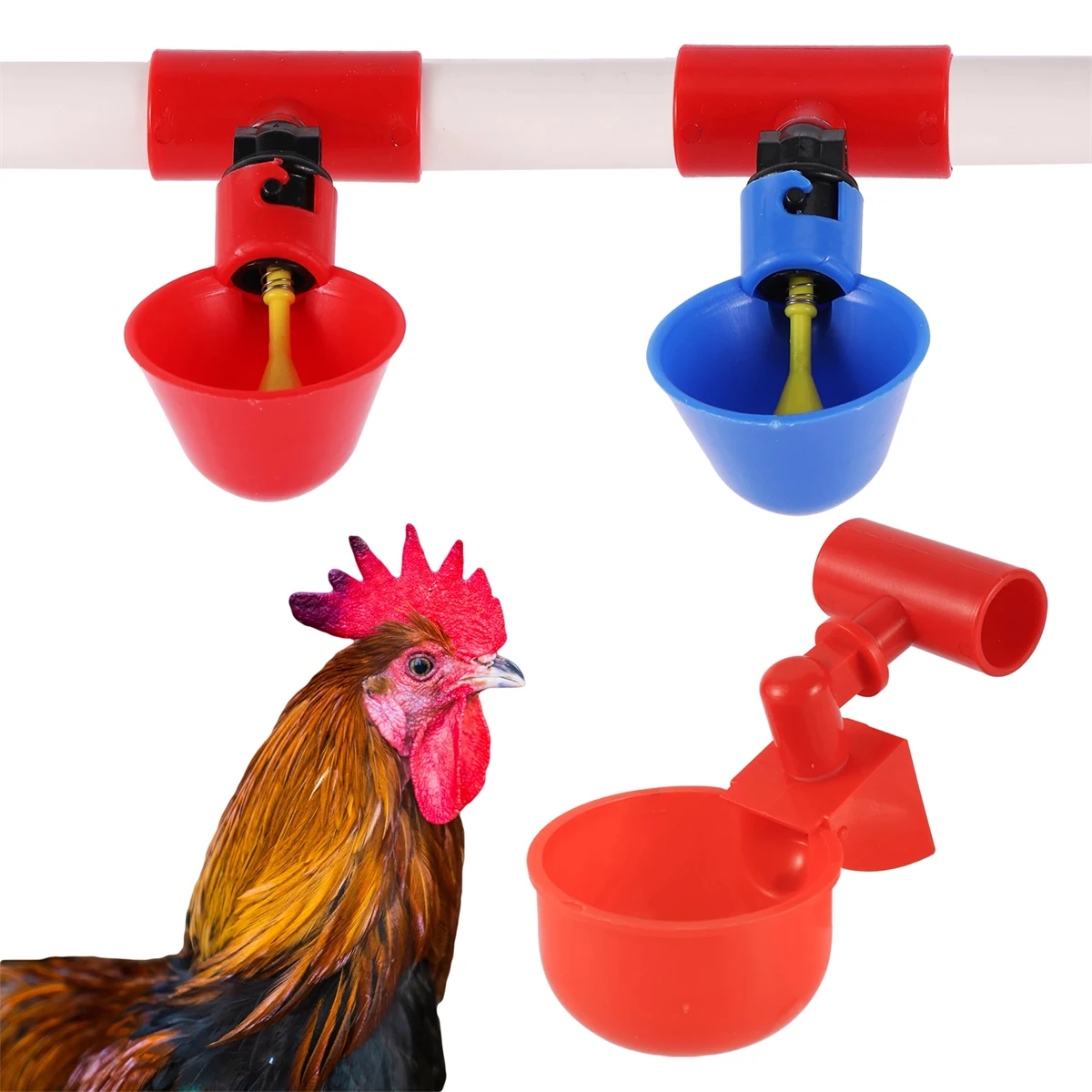 Copo automático para beber aves, interface de rosca de 9mm com parafuso e kit t vermelho id20mm, frango, pato, codorna, pombo, tigela de água, 2 peças