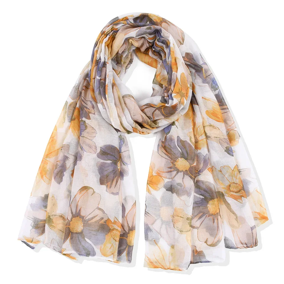 

Autumn Floral Print Rectangle Scarf-Lightweight Bali Shawl, Simple& Elegant Head Wrap for Women, Spring Winter Fashion Accessory