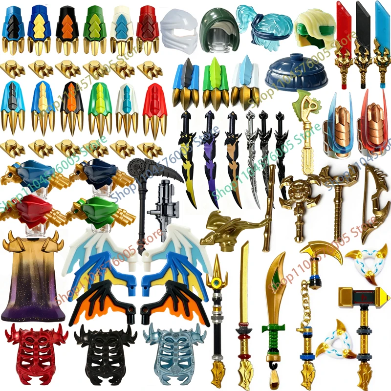 MOC Anime Warrior Accessories Building Blocks Dragon Wing Claw Armor Knife Gold Cloak Blade Sheath Shoulder Armor Gift Brick T29