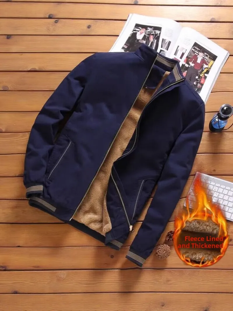 

Mens Casual Jacket Winter Warm Fleece Lined Denim Outerwear Work Coat Washed Cotton Breathable Long Sleeve Zipper