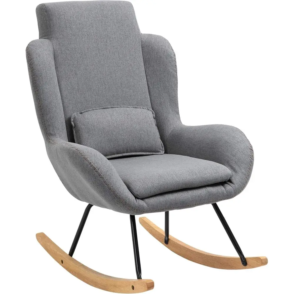 

Кресло-качалка со съемной поясничной опорой, с мягкой обивкой, из металла и дерева, идеально подходит для гостиной, светло-серое
