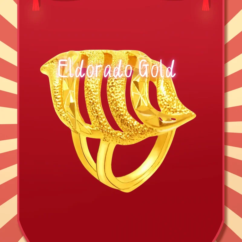 

2025 2025 9999 Real Gold 24K Leaf Euro Gold Ring Popular Women's Ring, Pure Yellow Thick Gold
