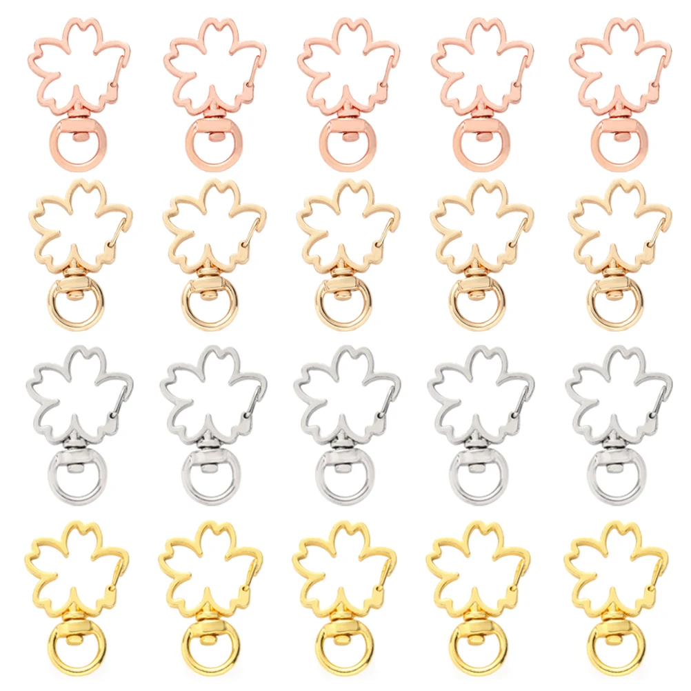 

20 Pcs Cherry Blossom Keychain Sakura Shaped Pendants Buckle Ring Decor Heart-shaped Alloy DIY Bags Accessory Hanging Keychains