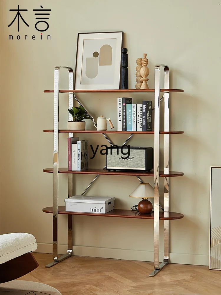 XYY solid wood multi-layer bookshelf stainless steel shelf office study storage