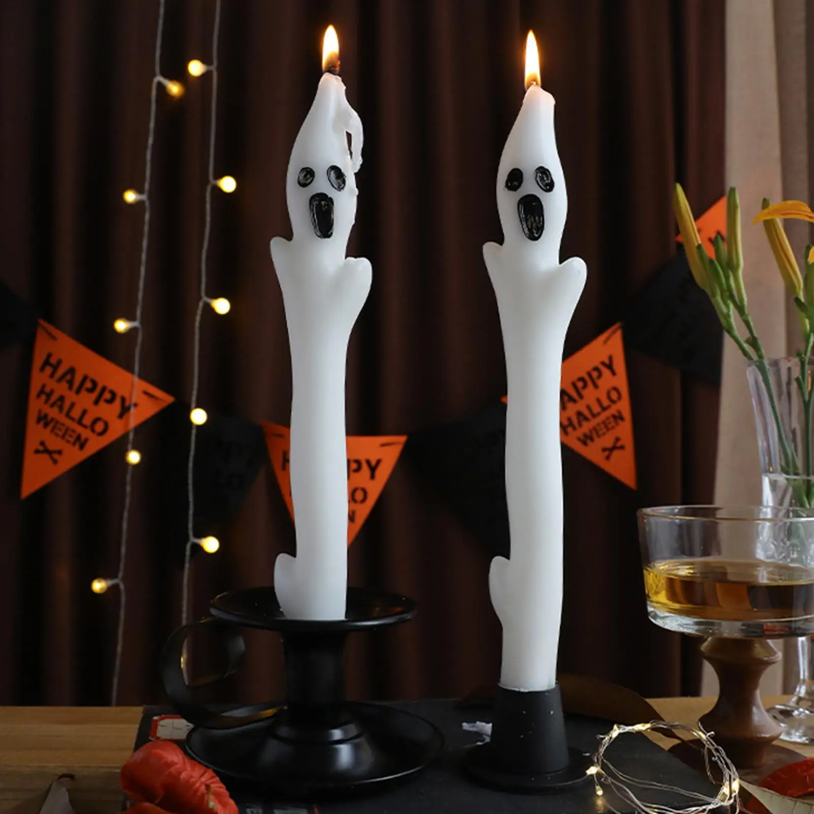 Halloween Candles 2 Pieces Gothic Decorations Halloween Centerpieces Gothic Ghost Candles For Entryway Mantel Dining Table