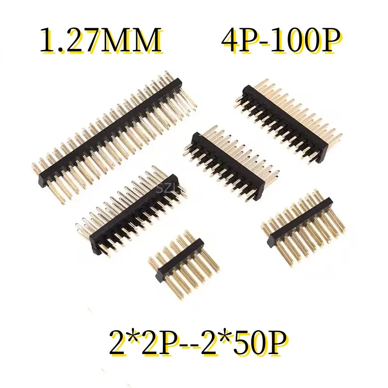 20PCS/LOT 4P-100P 1.27MM  Header connector Double-row pin headers 2*2P/3P4/5P/6P/7P/8P/50P