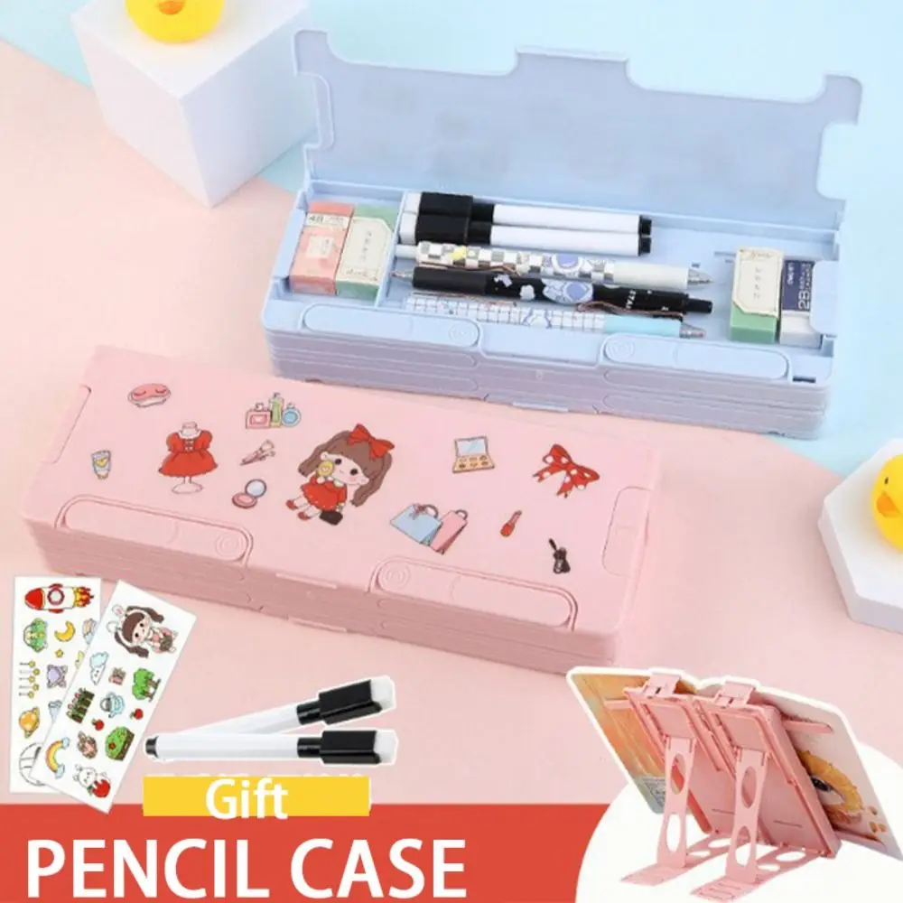 2in1 Multi-function Pencil Case Adjustable Bracket Book Stand Stationery Storage Box with Foldable Reading Bookshelf Plastic