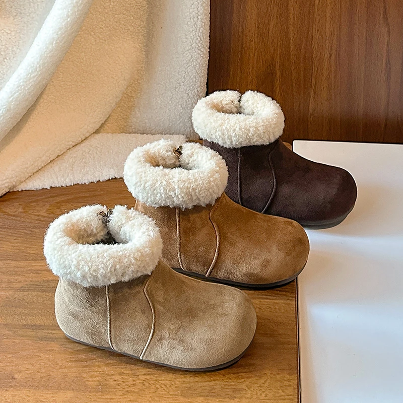 

Kids Princess Boots Soft Bottom Children Ankle Boots Side Zip 2025 Winter New Girls Short Boots Korean Style Versatile Non-slip
