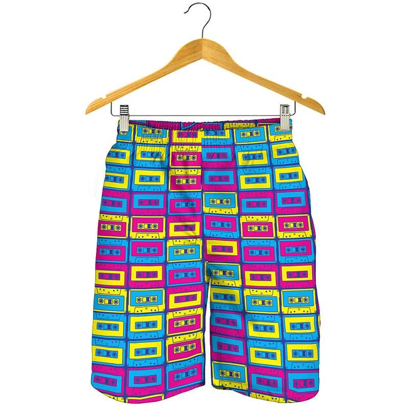 Colorful Music Tape Graphic Short Pants Men 3D Printed Beach Shorts Quick Dry Swimming Trunks Summer Y2k Surf Board Shorts