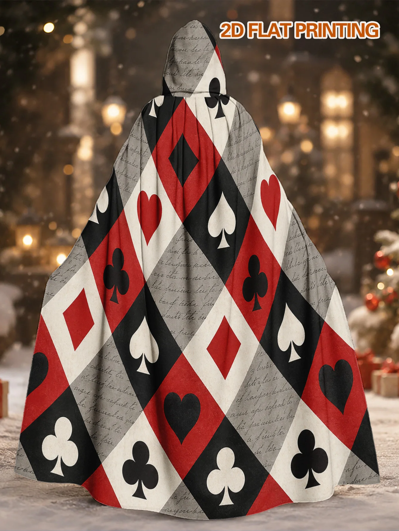 Customization A Festive Cape With Red And Black Poker Symbol Prints, A Long Hooded Robe Suitable For Both Men And Women, Ideal F
