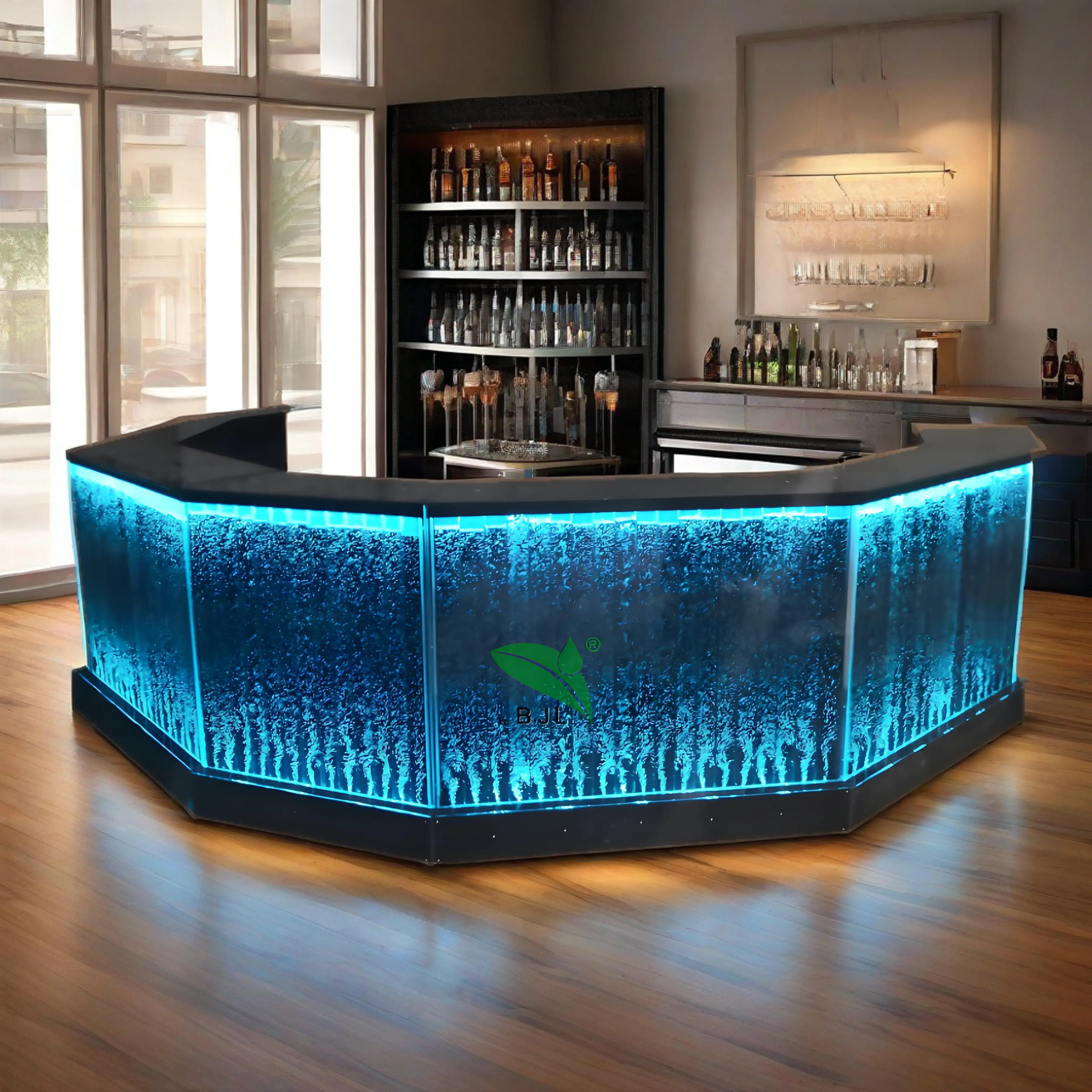 

Customization.Modern Restaurant Bar Furniture Sensory Led Color Changing Water Bubble Wall Acrylic Bar Counter Cabinet