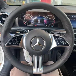 Hand-Stitched non-slip black Genuine Leather car Steering Wheel Cover For Mercedes Benz W206 GLC 2023 2024 auto parts