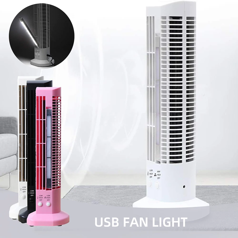 Tower Fan with Light Bar Mini Vertical Conditioner No Leaf Air Conditioner Portable Electric Floor Fan for Bedroom Living Room