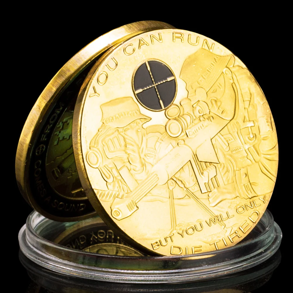 United States Army Sniper Souvenir Gold Plated Coin You Can Run,but You Will Only Die Tired Collectible Gift Commemorative Coin