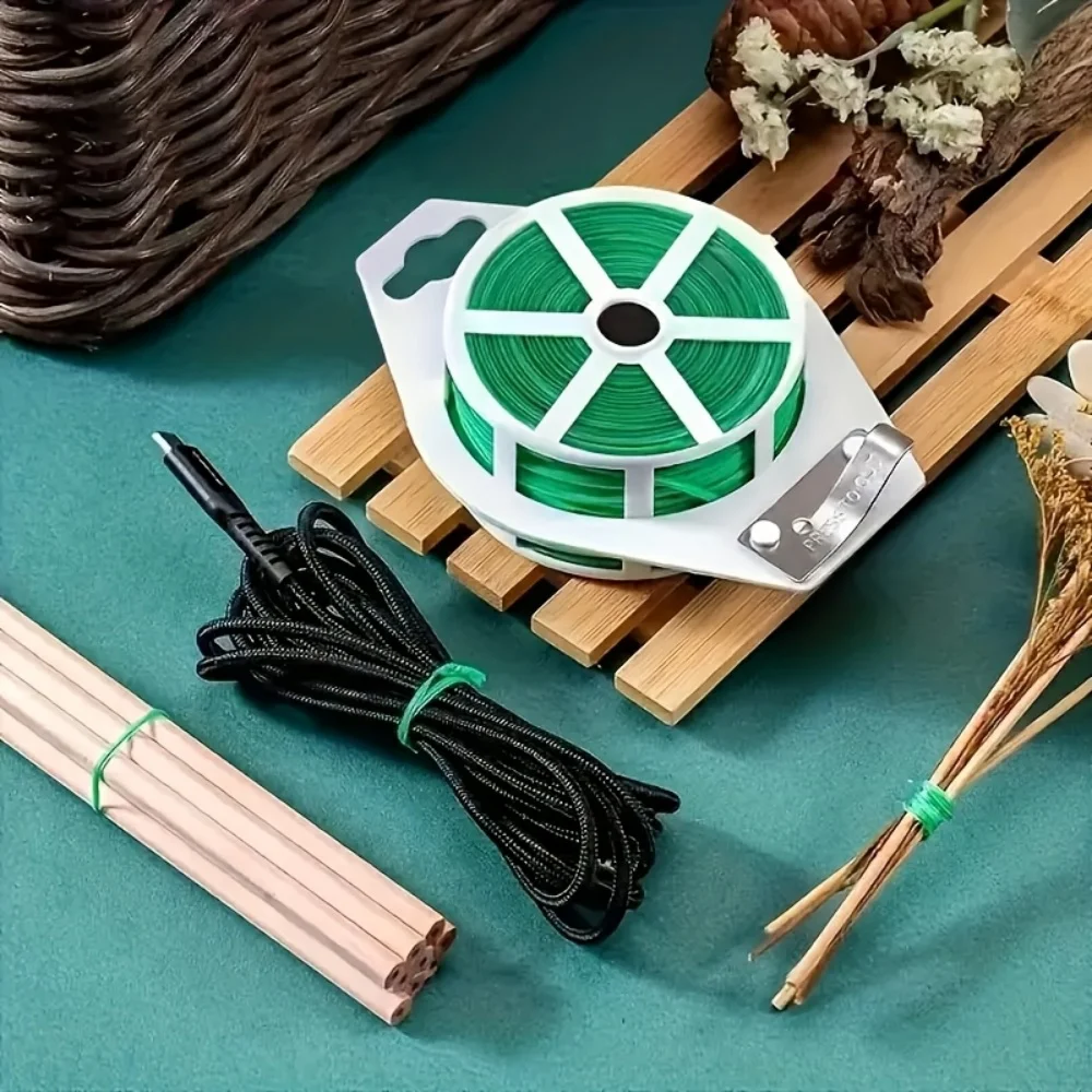 1 Piece of 100m Professional Garden Twist Ties, Easy to Cut, Reusable, Adjustable, and Waterproof Plant Ties, for Office and Home Cable Management, with Built-In Cutter
