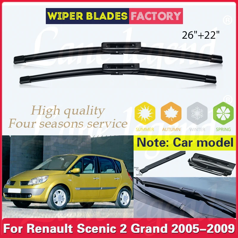 

Car Windshield Wiper Blades Fit For Renault Scenic 2 Grand Scenic II 2 2005 - 2009 Soft Rubber Auto Front Windscreen Rain Brush