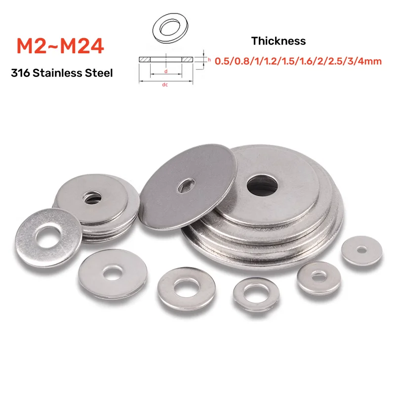 2~200cs Oversize Flat Washers M2M2.5M3M4M5M6M8M10M12~M24 316 A4 Stainless Steel Meson Plain Gaskets Spacer Shim for Screw Bolt