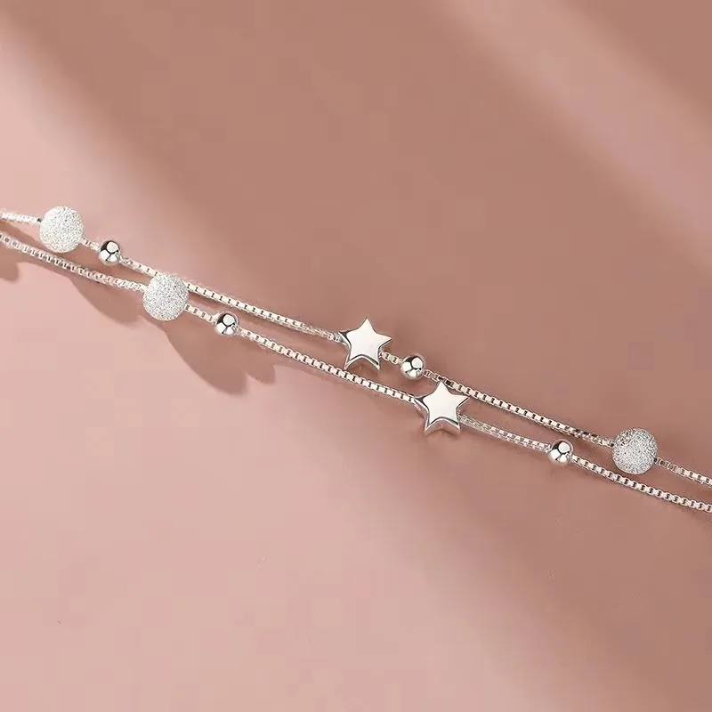 925 Sterling Silver Beautiful Stars Bracelets For Women Adjustable Bead Bracelet Jewelry