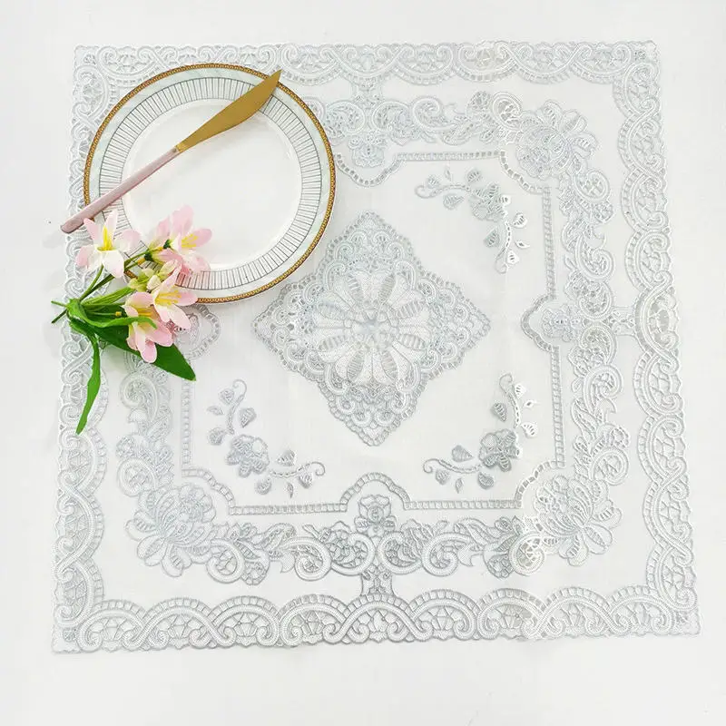 Round tablecloth 50/90cm diameter European hot gold round table cloth round PVC plastic white silver hollowed-out table cloth