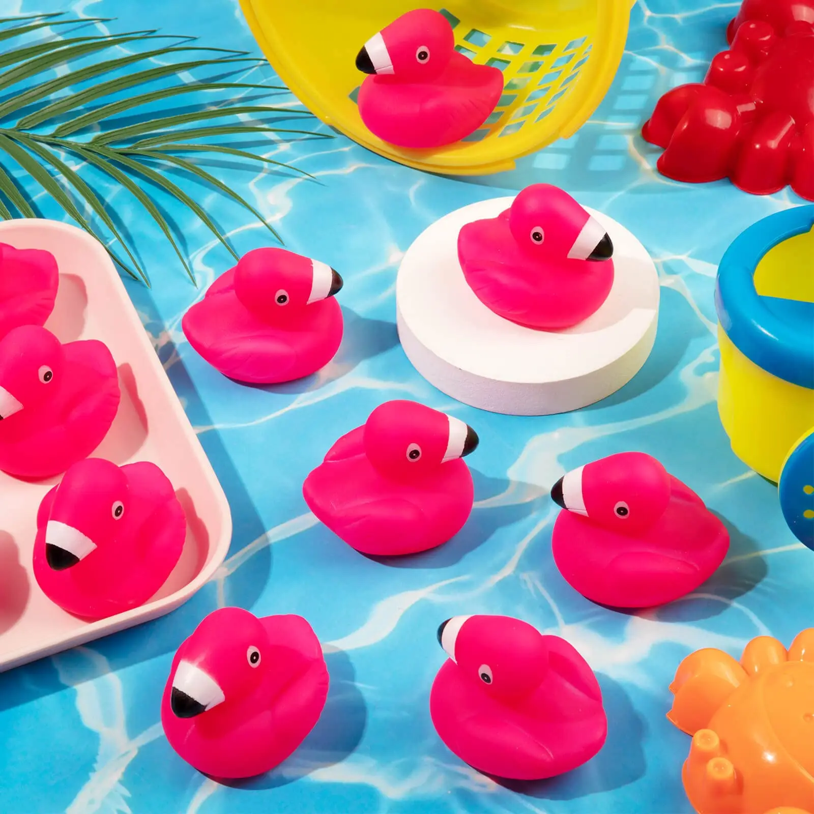 Anatre di gomma fenicottero per bambini, giocattoli da bagno con anatra fenicottero rosa Simpatici mini anatre di gomma galleggianti striduli per baby shower, decorazioni per torte