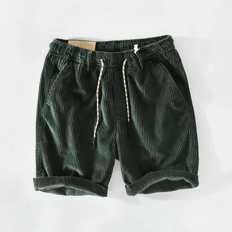 

Summer New Men Shorts Pure Cotton Comfortable Beach Shorts for Men Corduroy Drawstring Loose Short Pants Vintage Casual Shorts