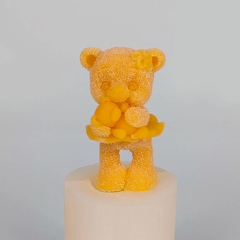 

Silicone Mold Wearing A Dress Little Bear Holding A Toy Candle 3D Animals Moulds Soap Molds Wedding Birthday DW0635