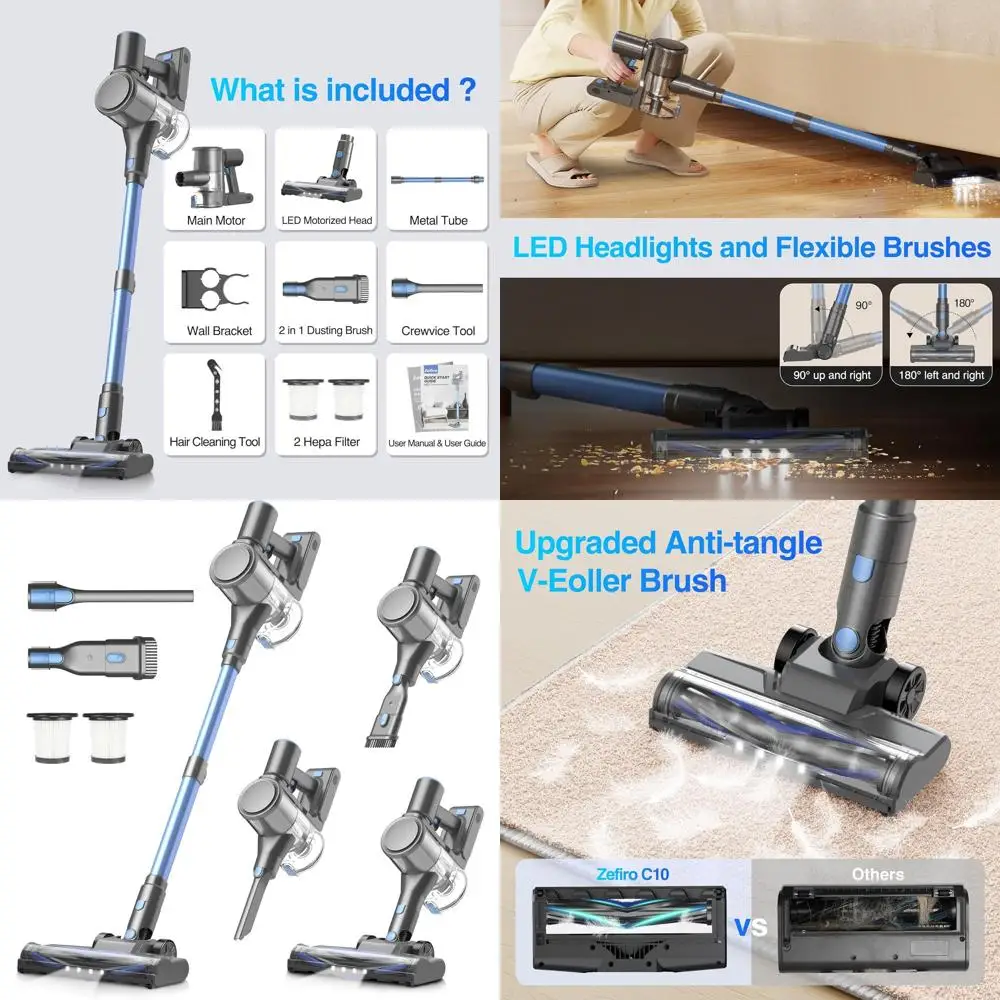 Aspirapolvere senza fili da 450 W 40 kPa da 50 minuti con pattumiera anti-groviglio da 1,5 litri per casa, peli di animali domestici, tappeti e pavimenti