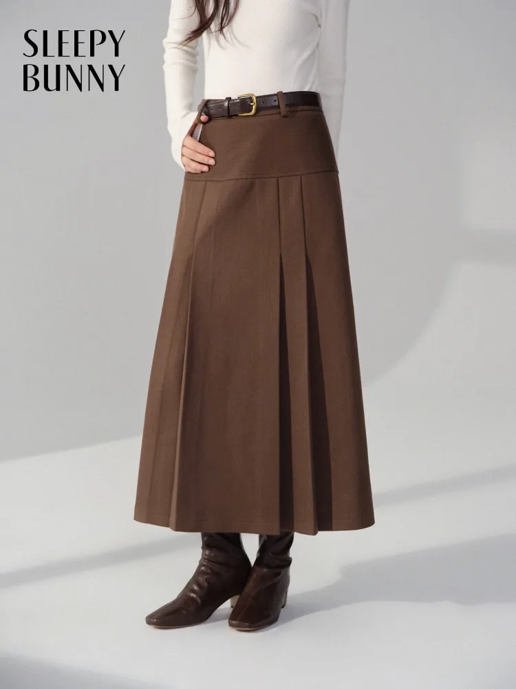 Elegant Vintage Pleated Skirt for Women High Waist A-Line Midi Long Skirt Autumn Winter Warm Bottoms for Daily Casual Chic Look