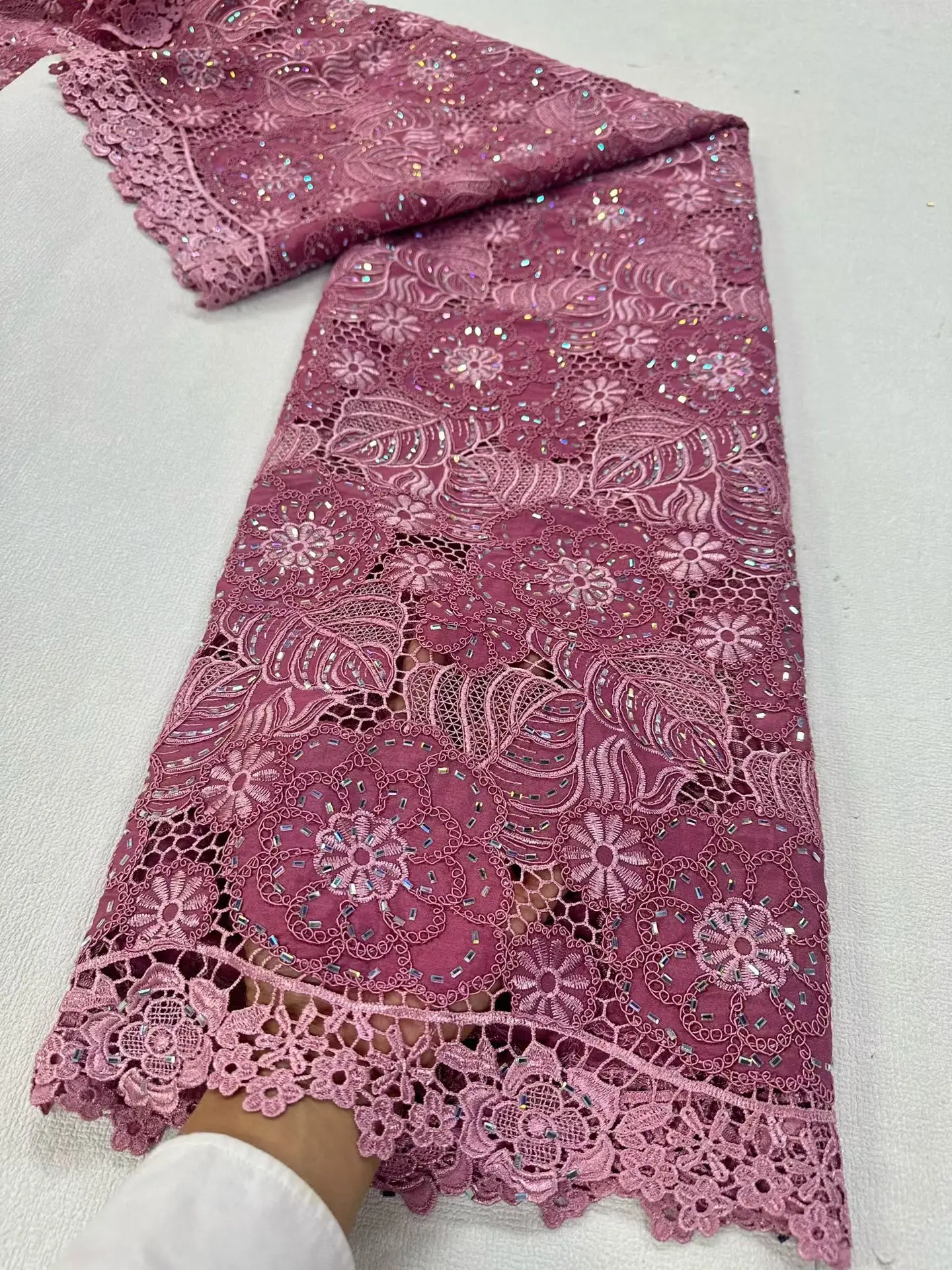 

2025 High-Quality Nigerian Tulle Lace Fabric for Wedding Dress Embroidery Sewing Sequins Party Guipure Chiffon 5Yard JL524