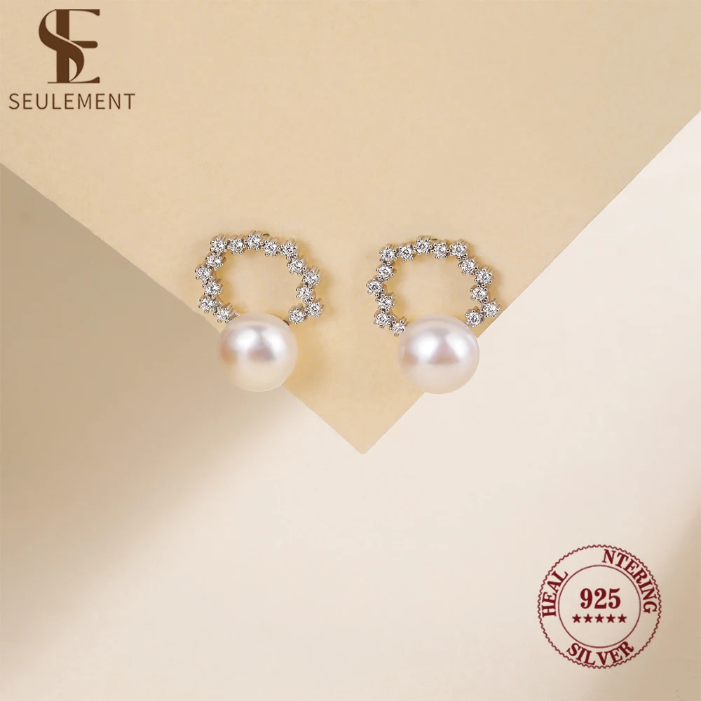 

Элегантные серьги-гвоздики Seulement из серебра S925 с фианитами и пресноводным жемчугом для женщин, роскошные свадебные украшения, подарок для невесты