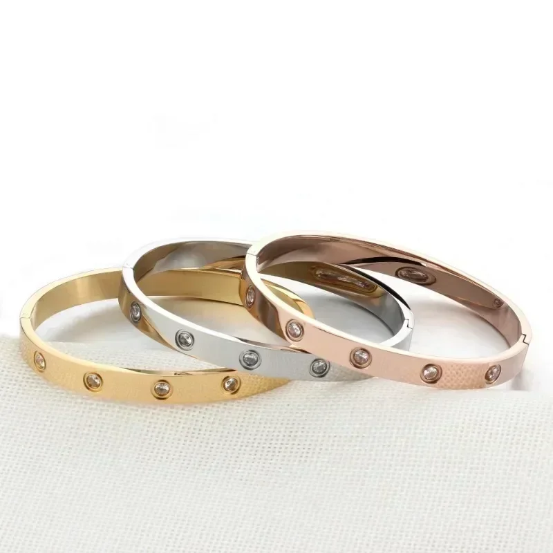 Luxury Female  Shining Crystal Bangles for Women Men Lover Bracelets & Bangles Stainless Steel Pulseiras Feminina Jewelry