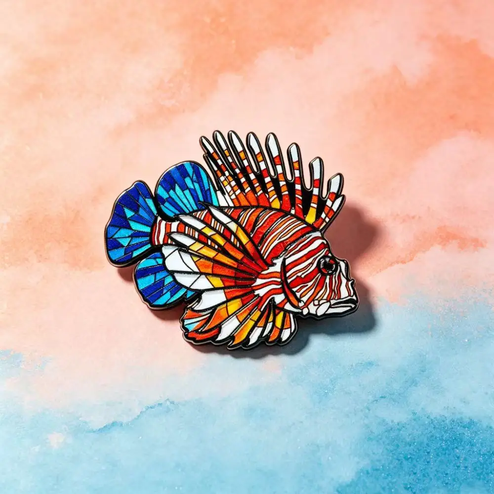 1pcs Colorful Marine Fish Enamel Pin Stained Glass Style Lapel Brooch Halloween Gift for Backpack Clothing
