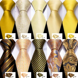 Set di cravatte da uomo in seta di moda oro giallo arancione solido Paisley a righe Plaid floreale cravatta tascabile gemelli quadrati affari di nozze