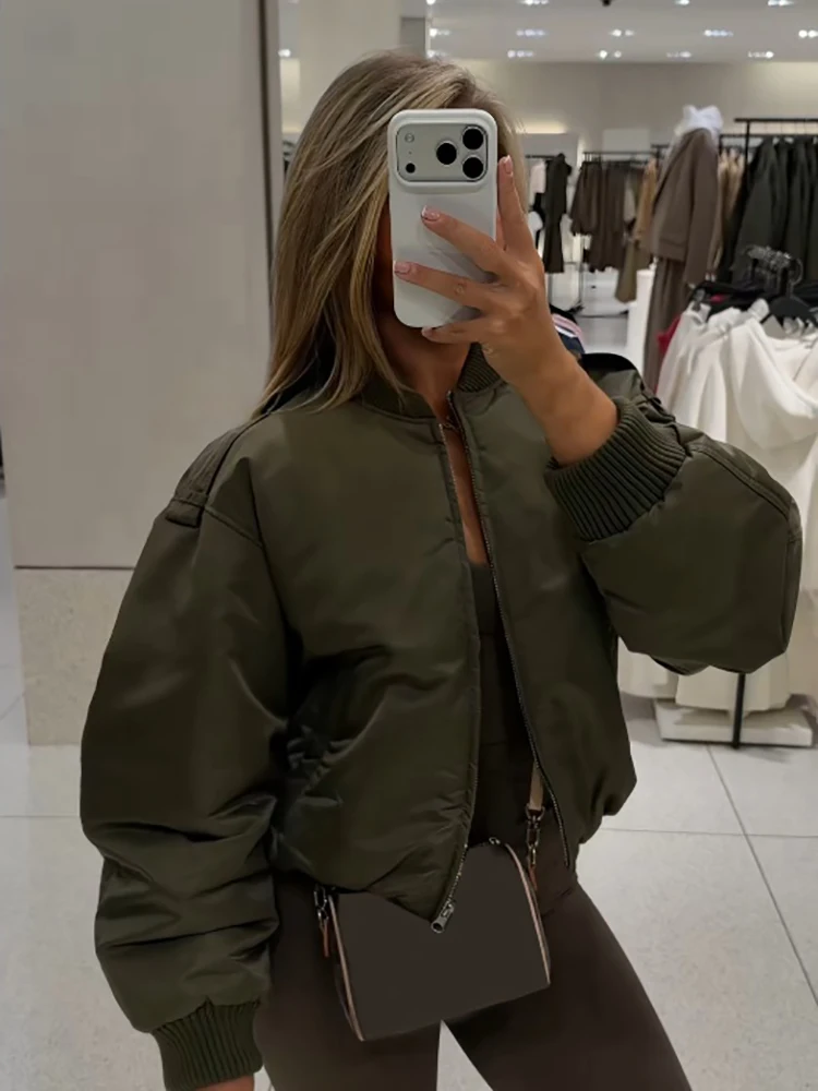 Casual Retro Bomber Jacket Stylish Versatile Classic Timeless Women Coat Daily Fall Fashion Chic Female Street Outerwear