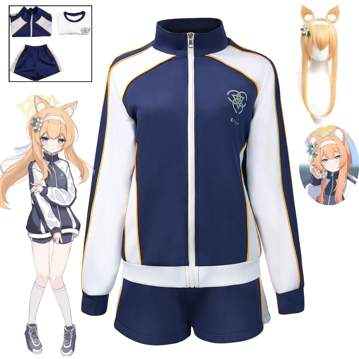 

Game Blue Archive Iochi Mari Cosplay Costume Gymnastics School Sports Casual Clothing Blue Coat Long Sleeved Shorts